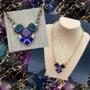 Banana Republic Statement Necklace 18 In Gold Chain Purple Blue Green Vintage